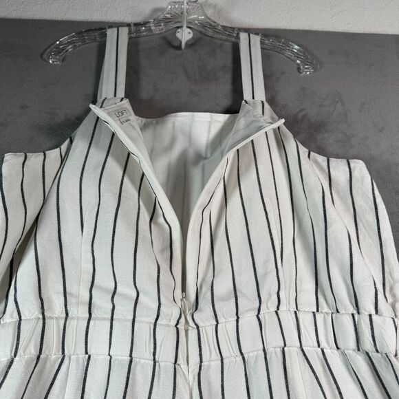 Loft Womens Linen Blend Jumpsuit XL White Black Stripe Sleeveless Wide Leg Boho - Picture 4 of 11
